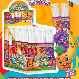 Bala Líquida Spraykids Sabores Morango, Uva e Tutti-Frutti Zero Açúcar - União Alimentos (Display com 12 unidades de 20ml)